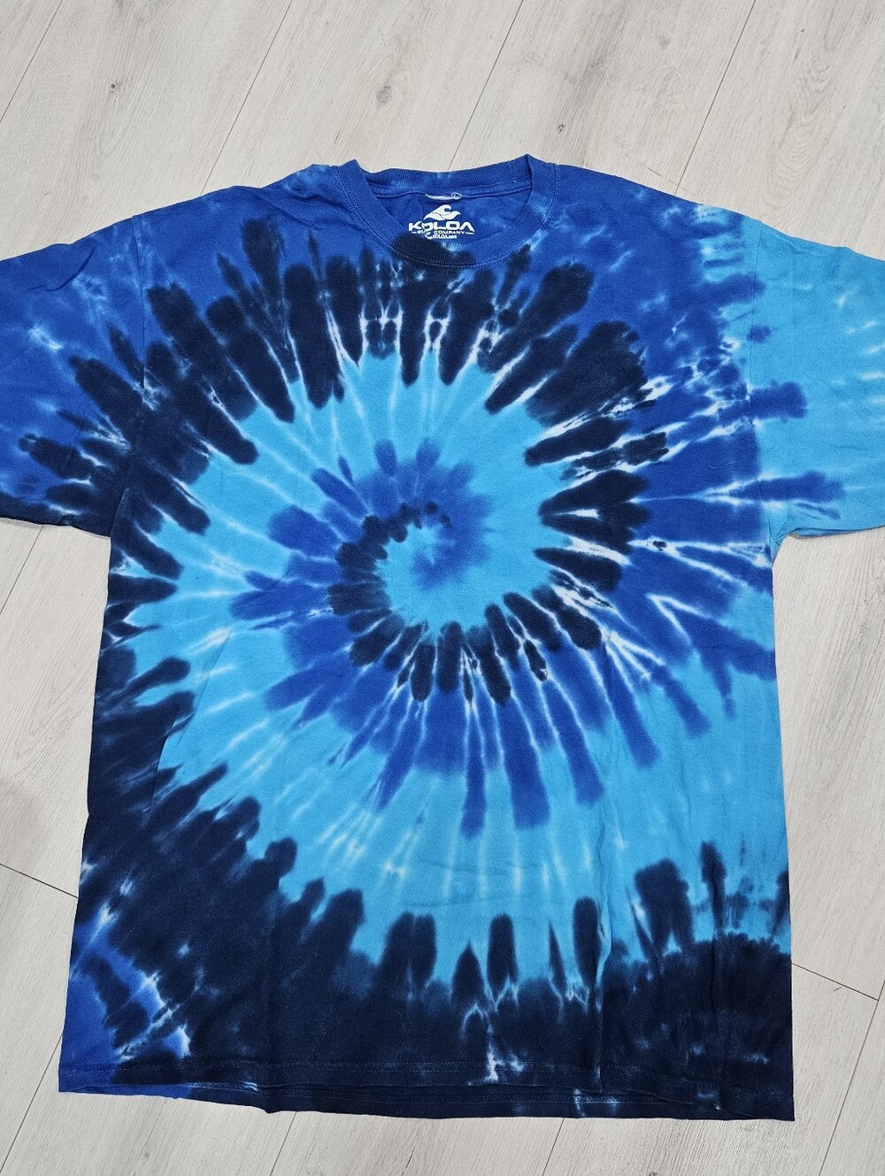 KOLOA SURF Blue Tie Dye Swirl T Shirt Sz L Thick Cotton Hippie 70s Hawaiian